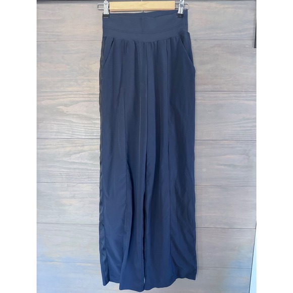 Athleta Nolita Wide Leg Pants Navy Blue High Rise Travel Trousers Size 0 - Picture 3 of 5